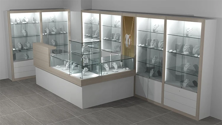 Factory Customized Shop Mall Decoration Display Cabinet Glass Showcase Jewelry Shop Display Fixtures