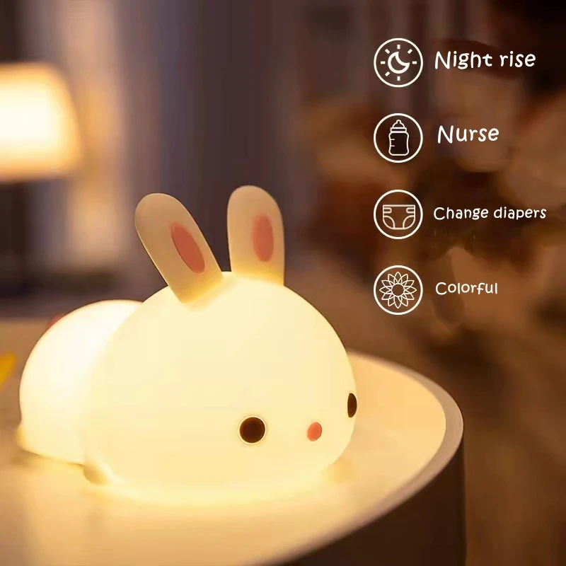 Lying bunny silicone baby care lamp remote control multi-color children Night Light