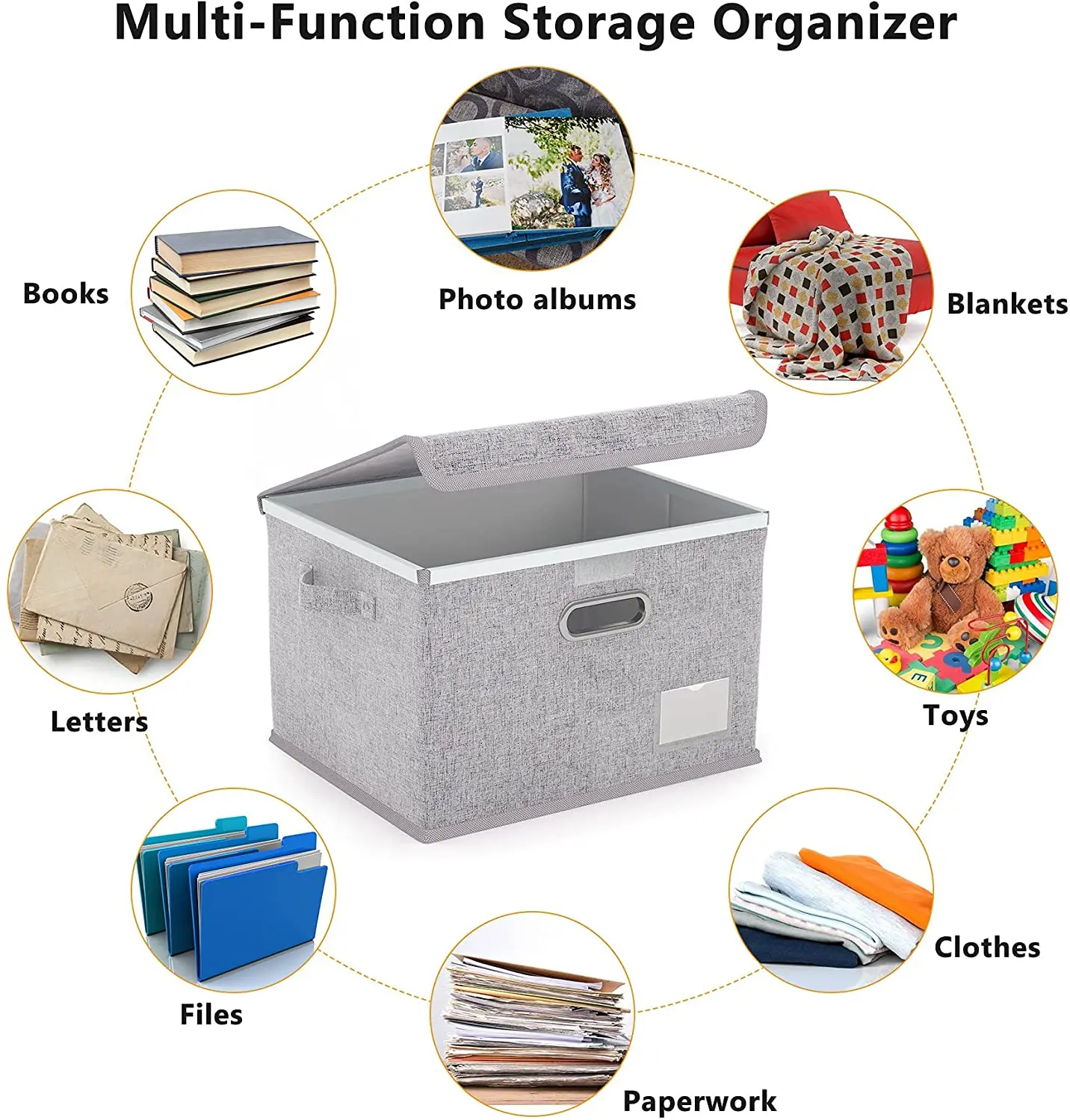 Foldable linen fabric file storage box large capacity Home Office Organizer hanging holder desktop storage box