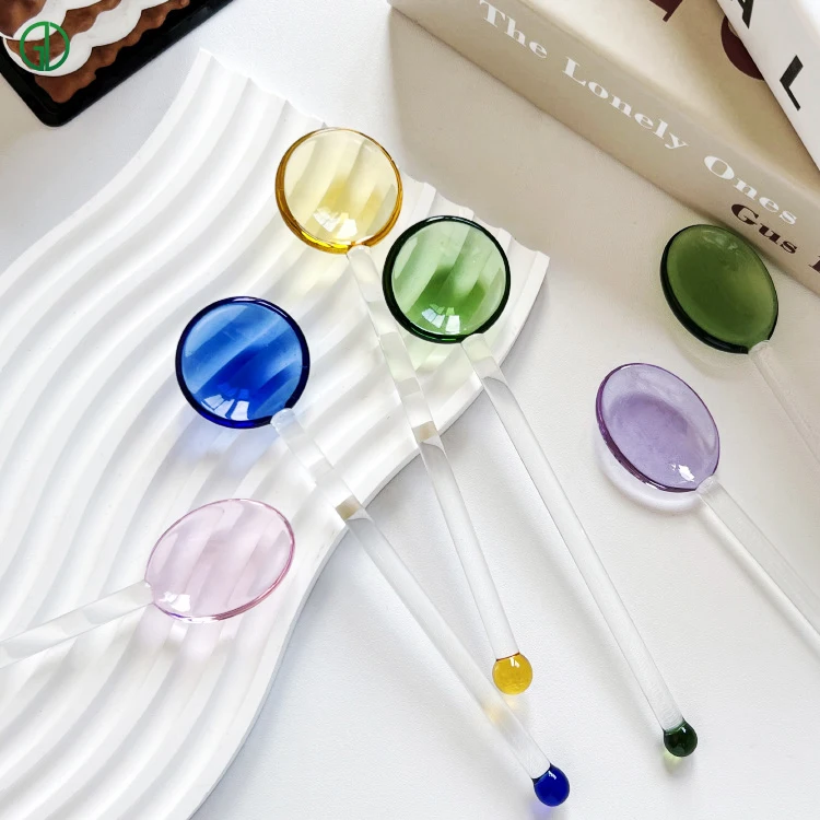 Wholesale Dishwasher available Decorative Long Handle Ice Cream Wedding Dessert Yogurt Milk Coffee Stirring Glass Spoon