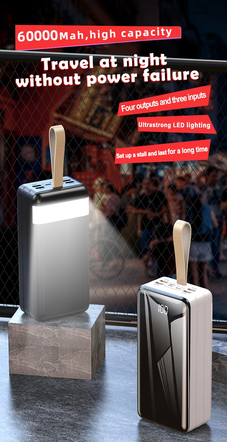 Multifunction 2.1A Fast Charging Portable Laptop Power Bank External Battery Pack Charger 60000mah Power Bank