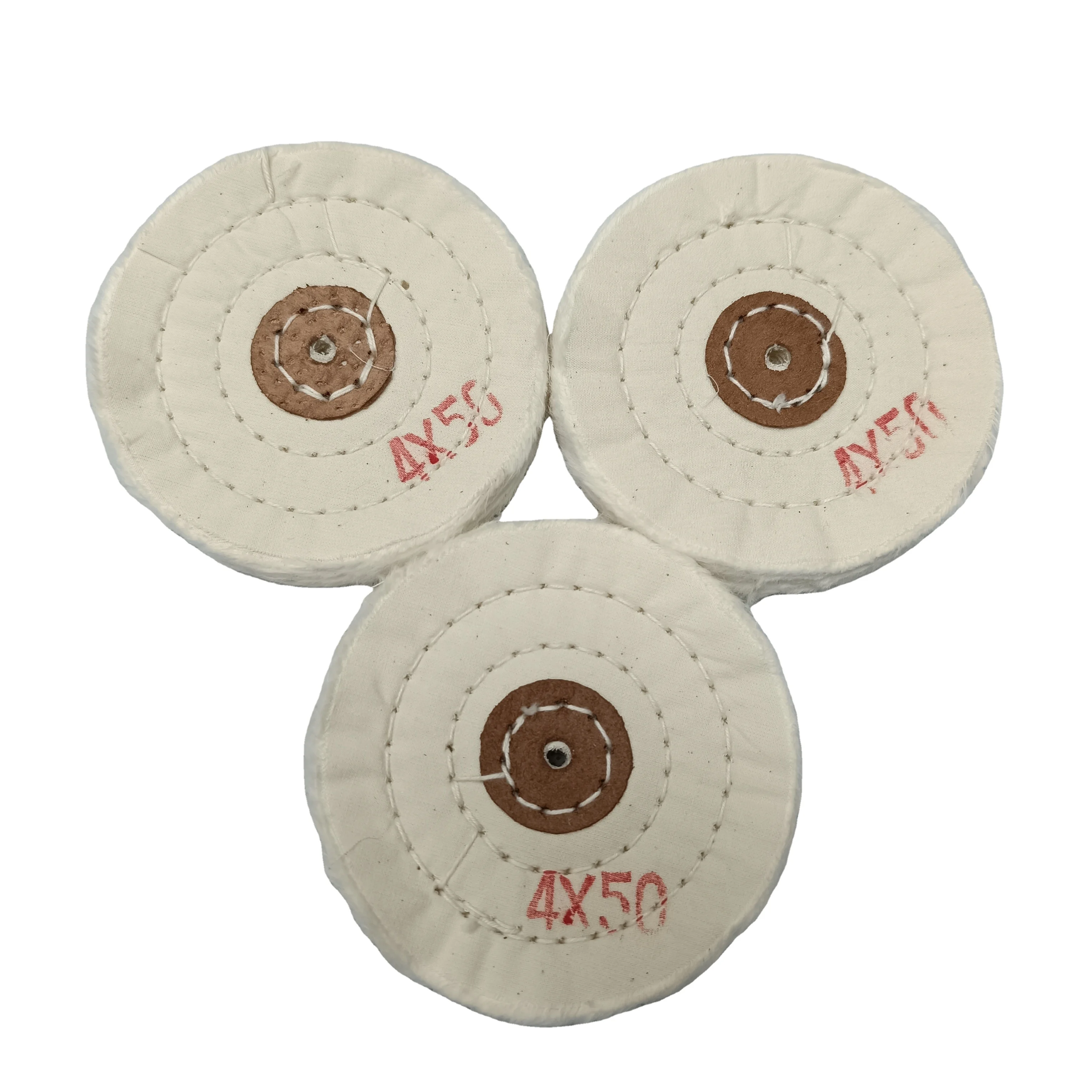 4 Inch 100% Cotton Buff 50 Layers Three Stitching with Leather Centre for Polishing Buff