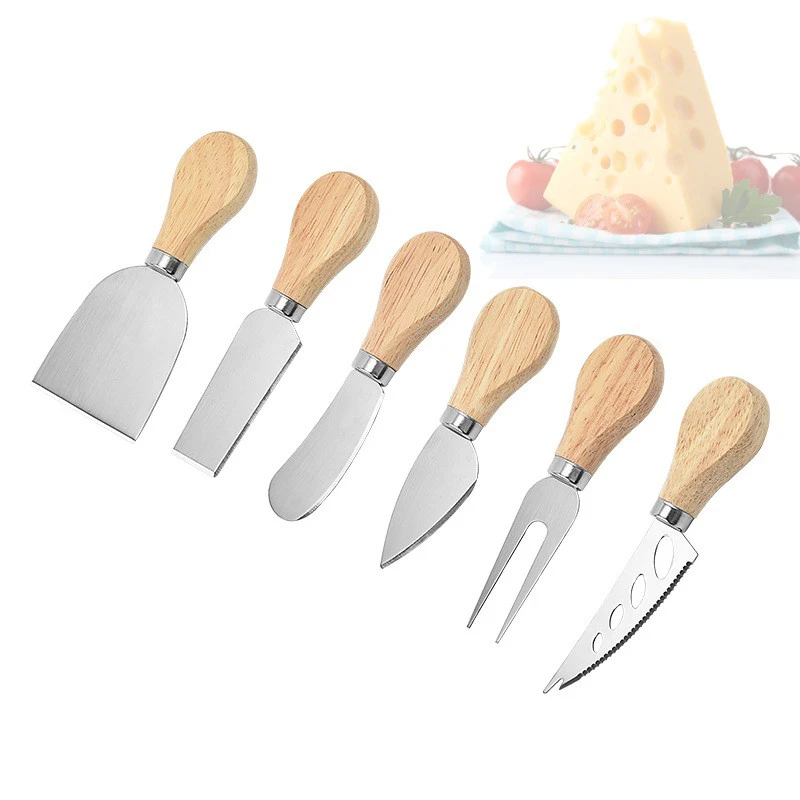 Cheese Knife Cheese Knife Set Stainless Steel for Cheese Pizza with Wood Handle