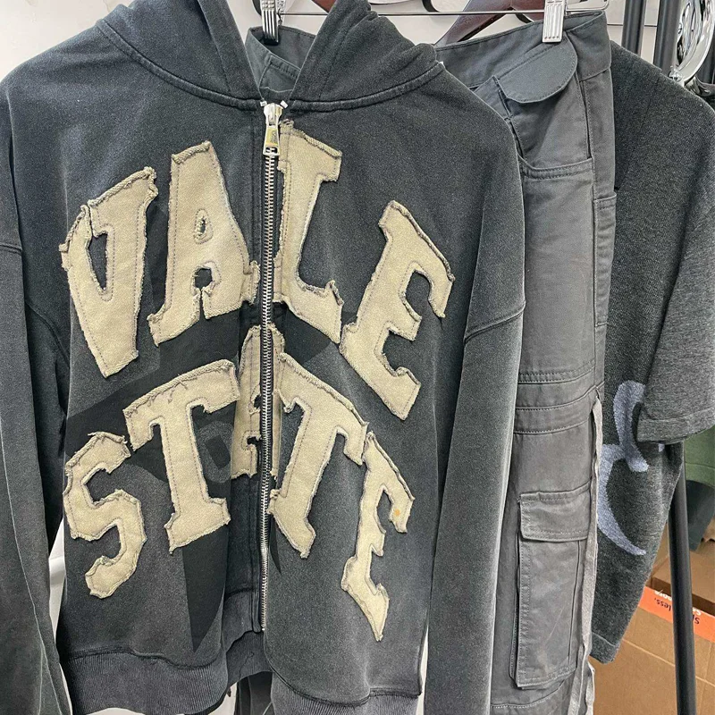 Top Quality 100%Cotton French Terry Vintage Acid Washed Custom Embroidery Patch Men Sweatshirt Oversize Hoodie