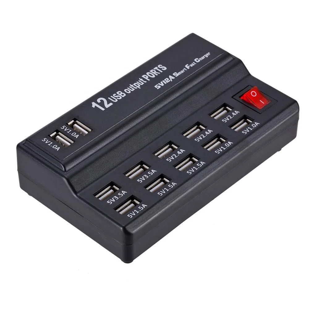 
USB Fast Charge HUB 12 Ports 12A Smart Charging Station USB Charger Mobile Phone Tablet Digital Charger for iPhone Samsung 