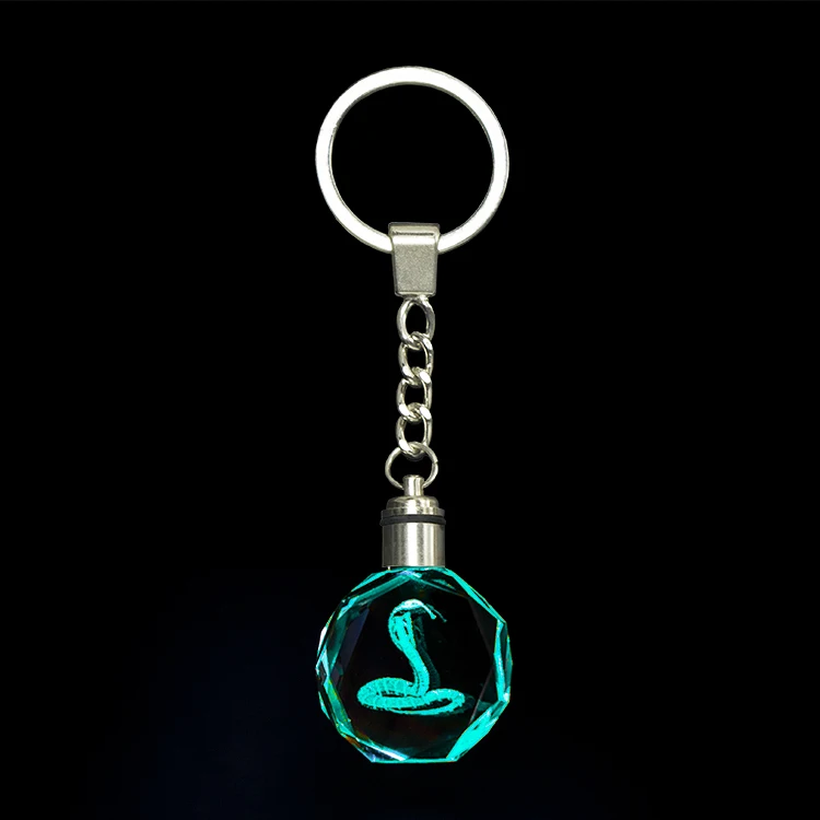 2022 New cheap wholesale led light 3d laser keychains crystal snake custom big size crystal snake keychain for promotional gifts