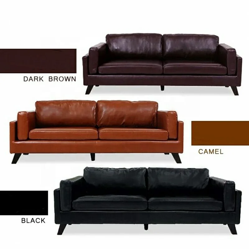 Mid-Century Modern Leather Sectional Sofa Set European Design Style Convertible Wood PU Furniture for Living Room for Home Use