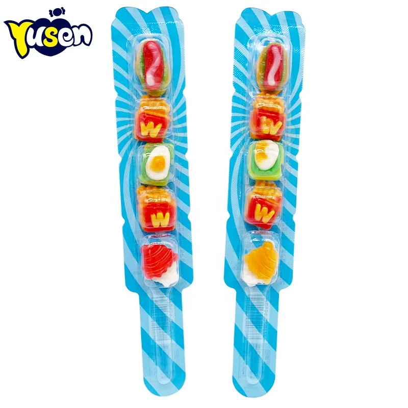 Wholesale OEM Fruity Fastfood Shaped Chewy Jelly Soft Gummy Lollipop Delicious Candy for Children