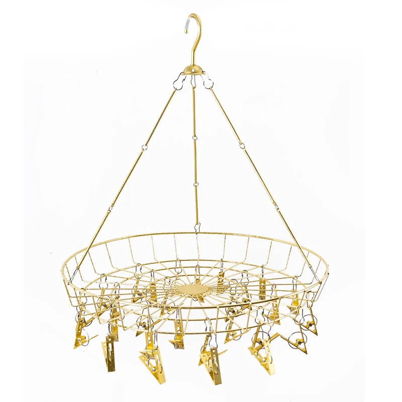 Wholesale Multi-Clips Hanger For Socks Stainless Steel Metal Socks Rack With Basket And Clips