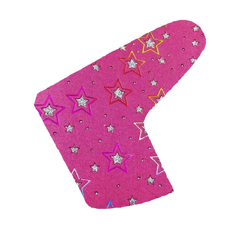 Bling star pink printed golf driver canvas blade mallet putter magnet closure golf headcover