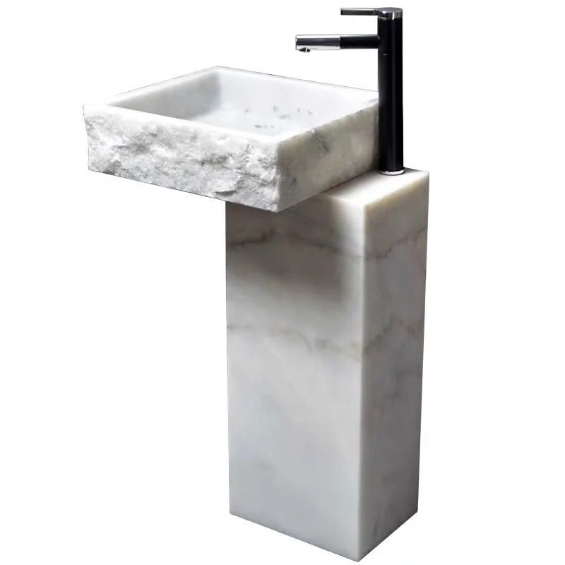 Free standing bathroom decoration natural White marble pedestal stone sink