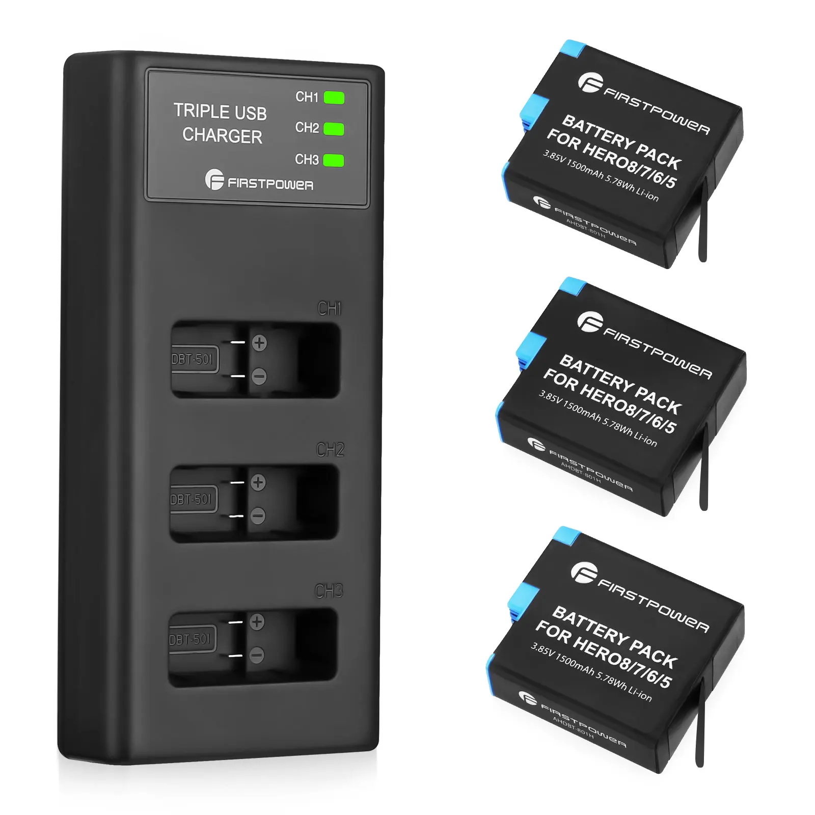 Герой 8/7/6/5 батареи 3-канальный блок питания с USB зарядное устройство, совместимое с GoPro Hero 8 черный Hero 7/6/5