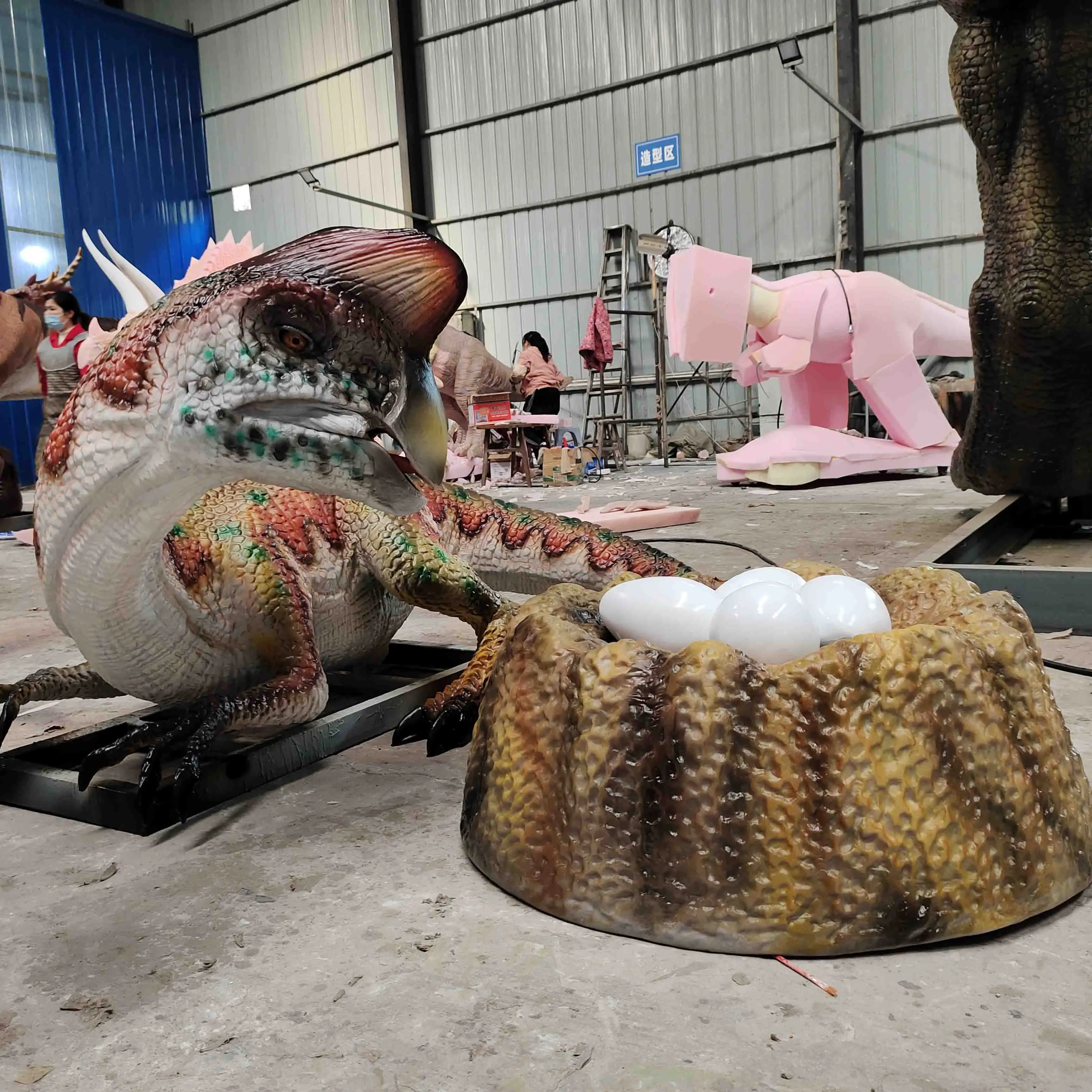 Theme Park Artificial Dinosaurus Animatronics Model Life Size Animatronic Dinosaur Oviraptor Dinosaur Hand Made