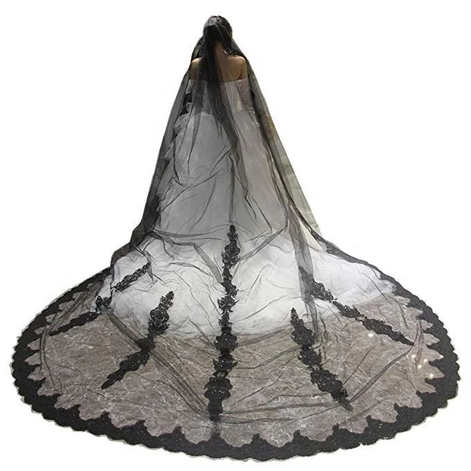 Фата Luweiya кружевная, Тюлевая длинная прозрачная, в готическом стиле, для свадьбы, Хэллоуина, аксессуар для невесты