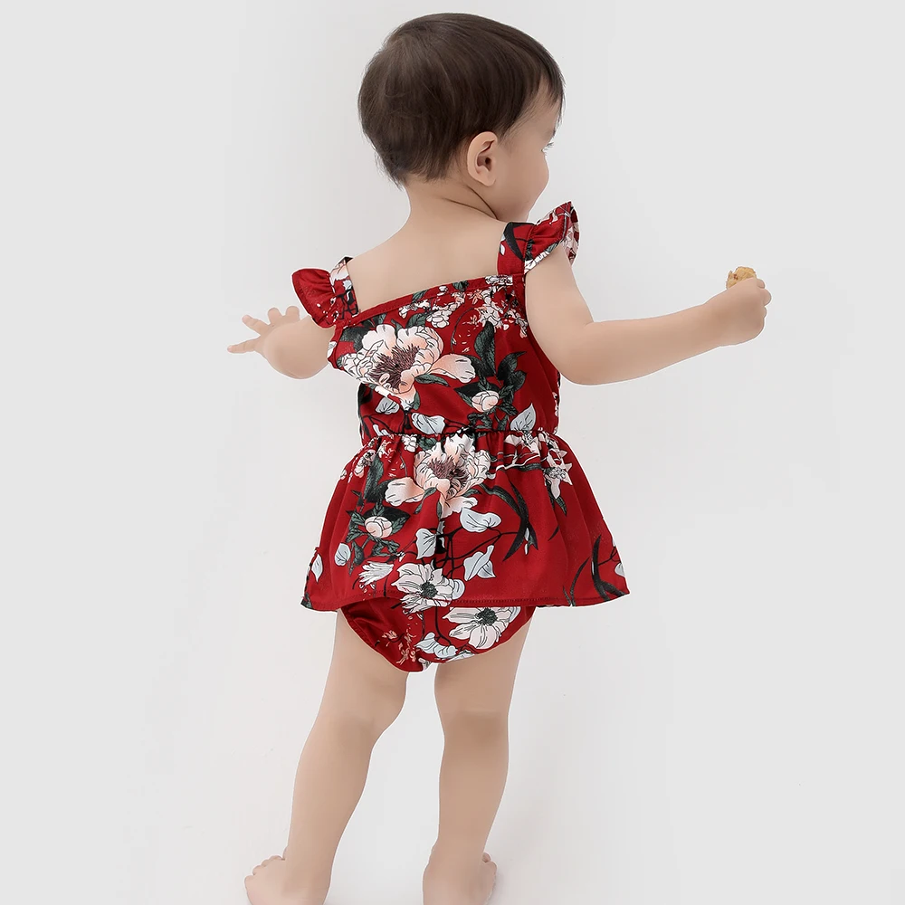 2023 wholesale Europe new hot selling mom and me red cotton flower dress parent-child dad wear matching family clothes outfits