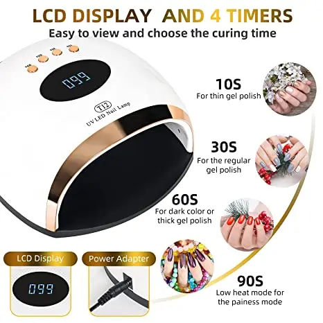 UV LED Nail Lamp 180W UV Nail Light for Gel Polish Fast Nail Dryer with 48 Lamp Beads 4 Timers Large Space Gel Curing Lamps for