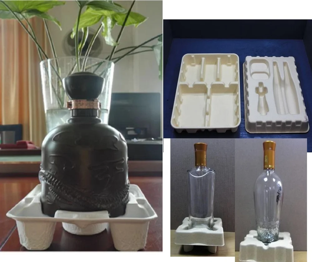 Environmentally molded pulp paper packaging bottle tray Popular Biodegradable red wine tray 6pcs wine insert tray protector