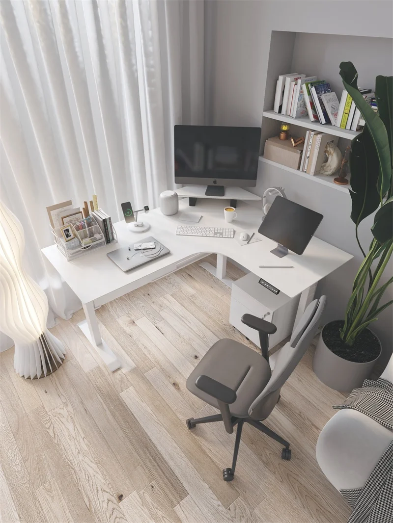Modern Office Adjustable Height Desk Frame Sit To Stand Office Furniture Table Electric Lift Computer Desk in l Shaped