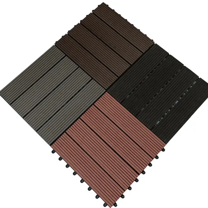 Decking Wood Patio Tiles 8 Slats Decking Tiles Easy Snap Interlocking Floor Tiles for Indoor and Outdoor