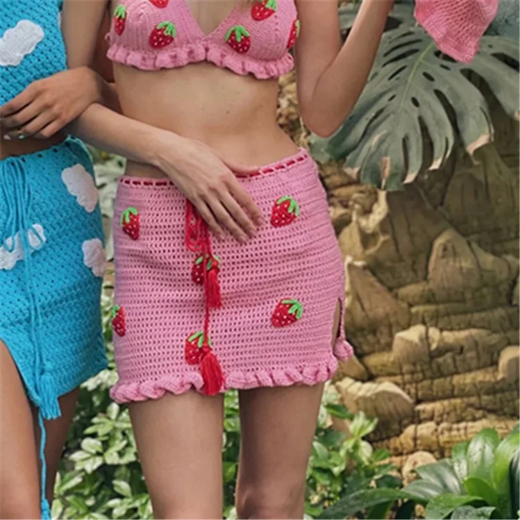 custom lady sexy high waist pink short mini crochet women skirts