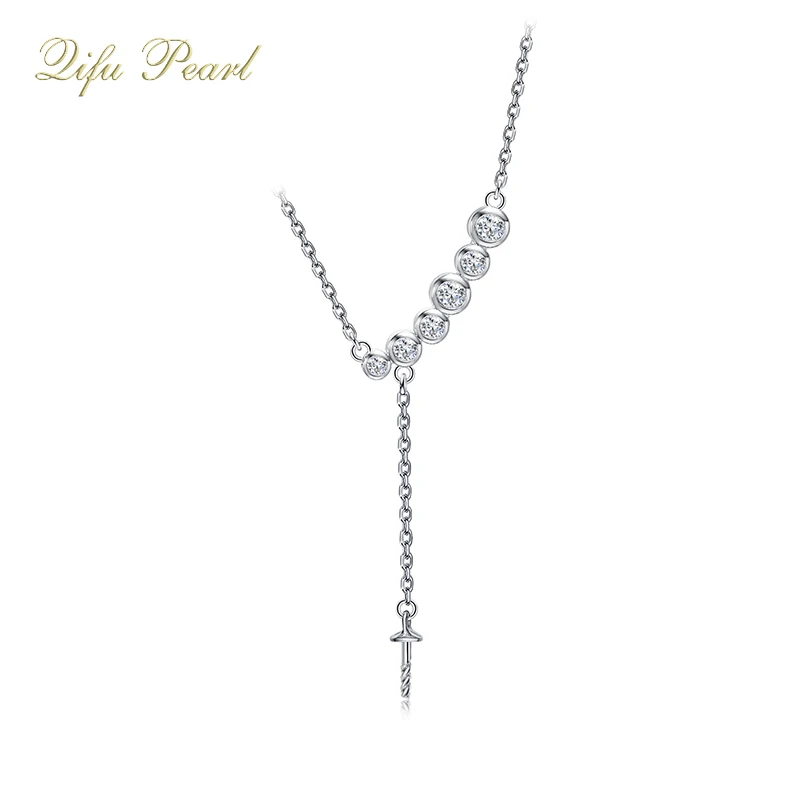 Fashionable 925 silver jewelry 16 inch pearl charm necklace for gift for women pearl accessories semi-mount setting