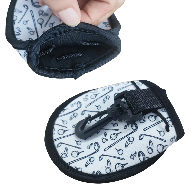 Hot selling transfer golf Ball pouch with lanyard neoprene portable golf Ball Drawstring pouch 3 packs for Outdoor sports