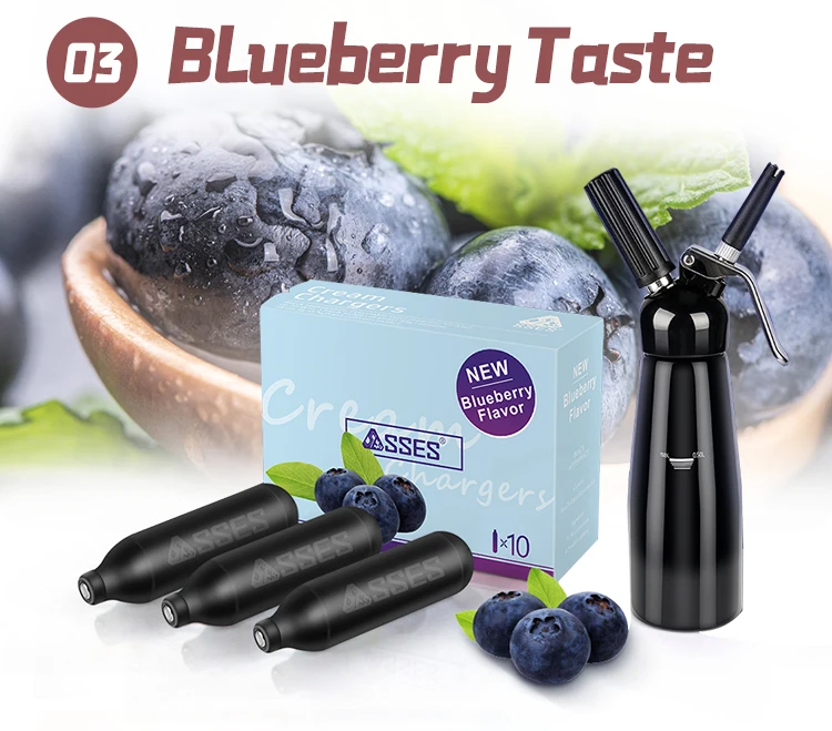 
Certified Quality Nitrous Oxide N2O Gas Whipped Cream Chargers - Blueberry Flavor 