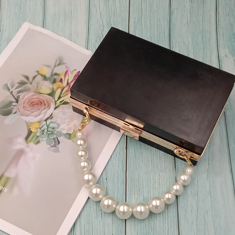 handbag accessories purse belt handles cute bead chain silver/gold /black clasp pearl strap