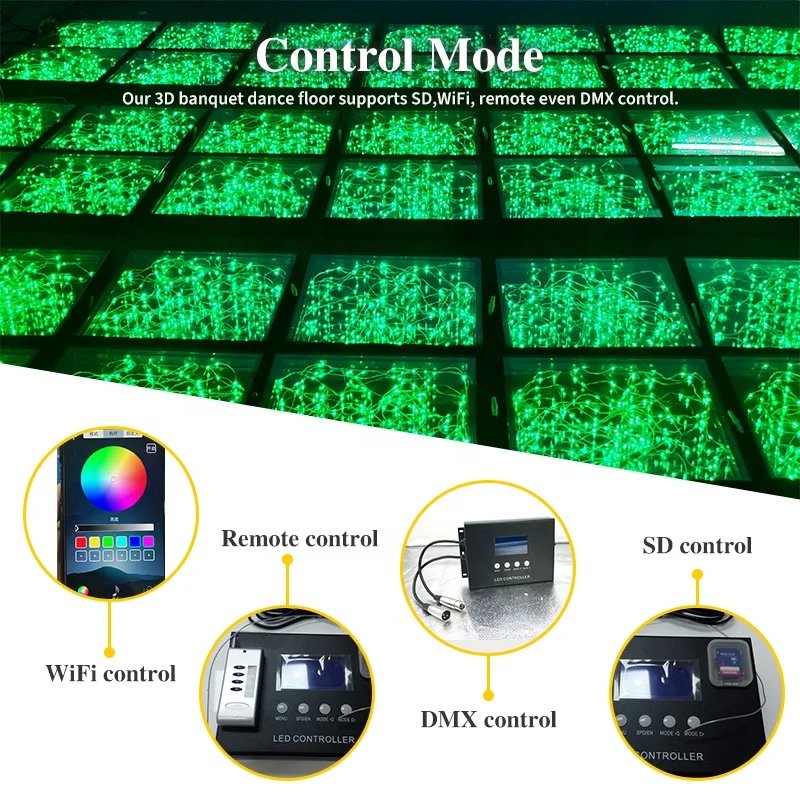 Wholesale price led starlight dance floor tiles sensor 3d glass led dance floor for weddings events