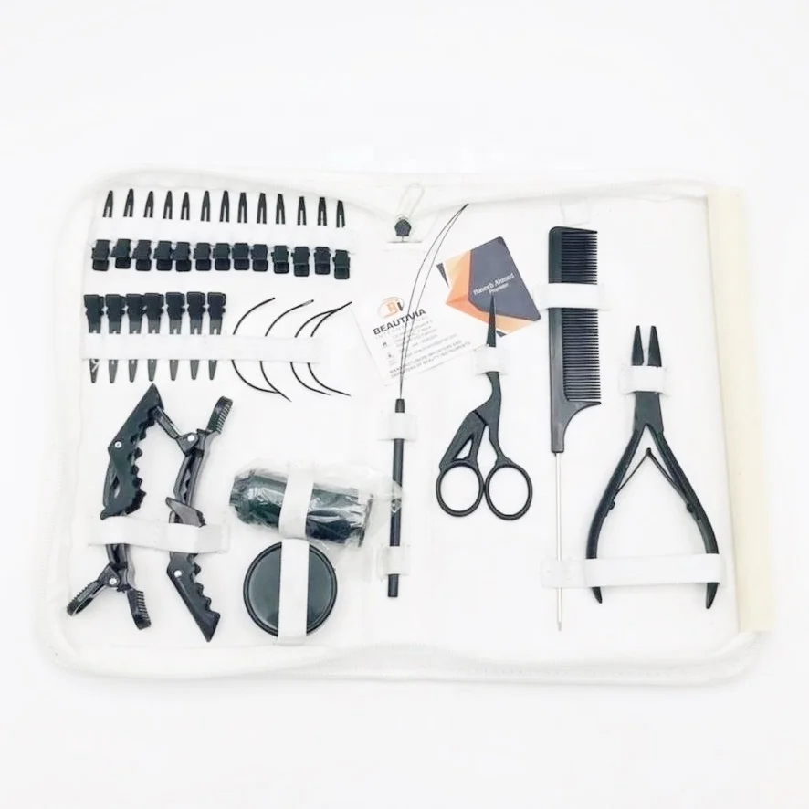 Black Matte Micro Beads Tool Kit Set Wholesale Premium Quality Custom Logo Human Hair Extension Pliers Alligator Clips Microbead