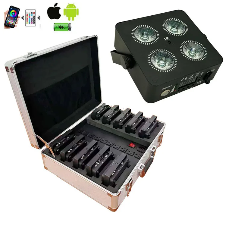 10pcs X1 case 4x18W RGBWA UV  Led Light Battery Powered Uplight Wireless Dmx Wifi Remote Wedding Lights For Dj Club Disco