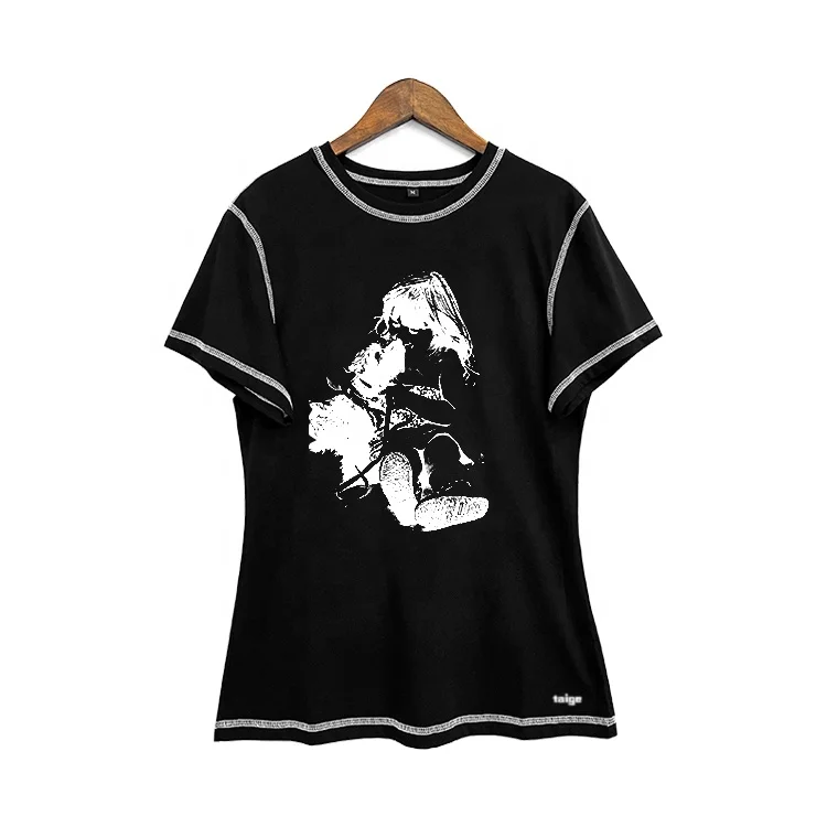 Best Selling t-shirt manufacturer black blank girls cotton plain dtg printing crew neck t-shirt  for women