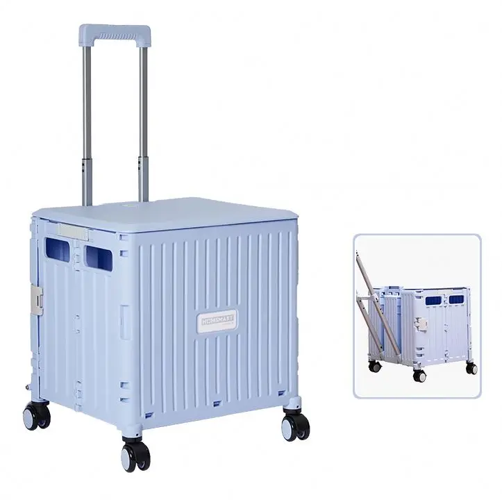 Rolling Folding Plastic Small Supermarket Shopping Trolley Foldable Supermarket Basket Cart