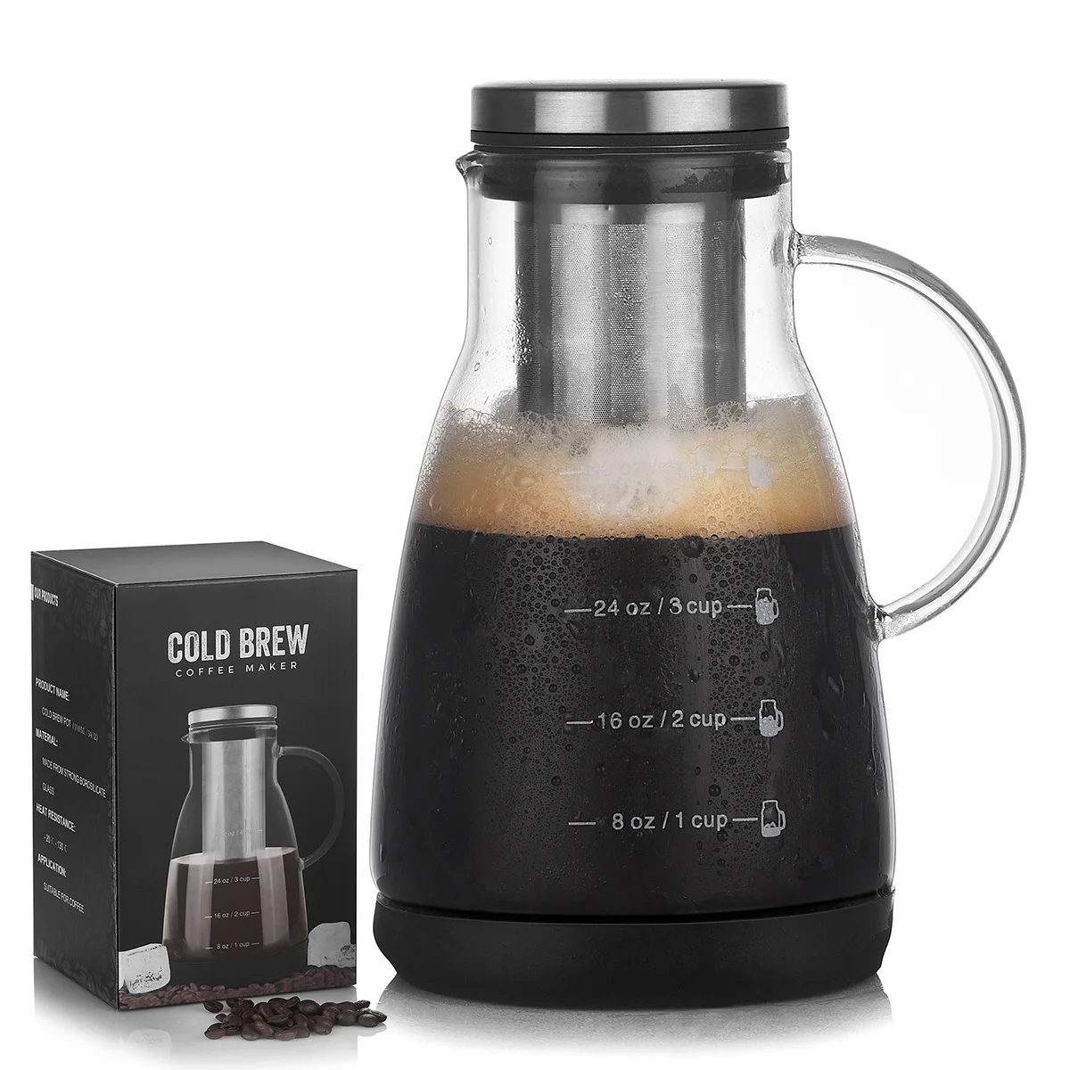 Airtight Cold Brew Iced Coffee Maker and Tea Infuser with Spout,Brewing Glass Carafe with Removable Stainless Steel Filter