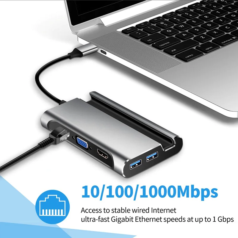  Кабель для USB-интерфейса до 50 метров HDMI-интерфейс C концентратор адаптер с тройным дисплеем HDMI VGA Тип PD Gigabit Ethernet