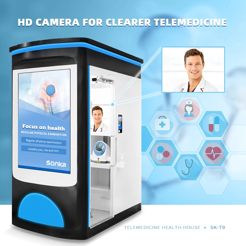Intelligent health examination kiosk medical equipment ecg machine body health check up data transmission system telemedicine