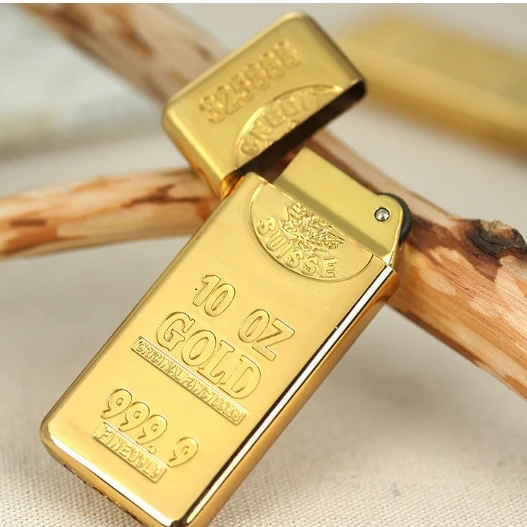 Gold Bullion Inflatable Lighter Creative Gold Bullion Inflatable Personality Flint Grinding Wheel Advertising Jewelry Shop Gifts