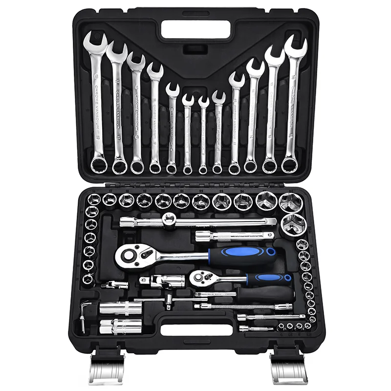 GoodKing 61 Piece 1/2,1/4 Inch Drive Metric Socket Ratchet Wrench Tool Set Kit For Auto Repairing tools factory wholesale