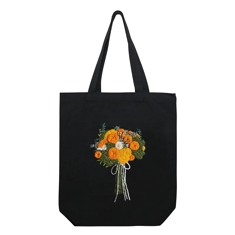 DIY Embroidery Kit for Adults Black Canvas Tote Bag,Cross Stitch Kit Include Embroidery Bag,Instructions,Embroidery Hoops,Color