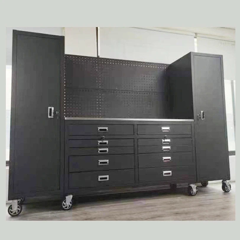 new model LED mobile Removable Large  Black Garage Workbench For Workshop Steel Combination Tool Cabinet with wheels