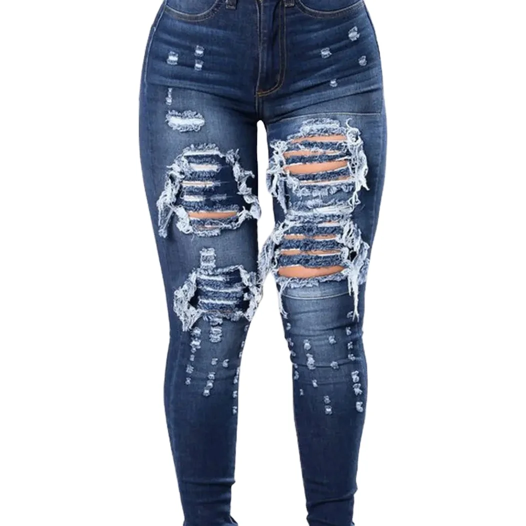 Wholesale Hot Sales Stretchy Jean Women Slim Straight Ripped Jeans Mujer Skinny Pencil Style Distressed Jeans Women