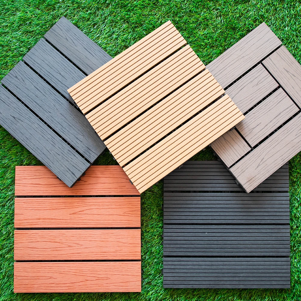 Wood Plastic Composite Diy WPC Interlocking Deck Tiles Easy Installation