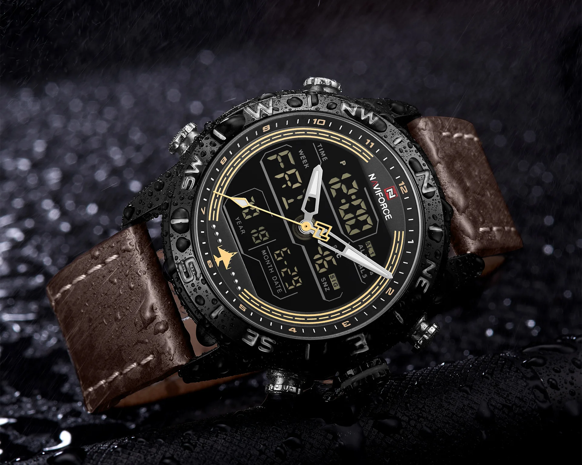 Luxury reloj NAVIFORCE 9144 Watch Men Genuine Leather Sport Waterproof Wrist Quartz Mens Clock Relogio Masculino Digital Watches
