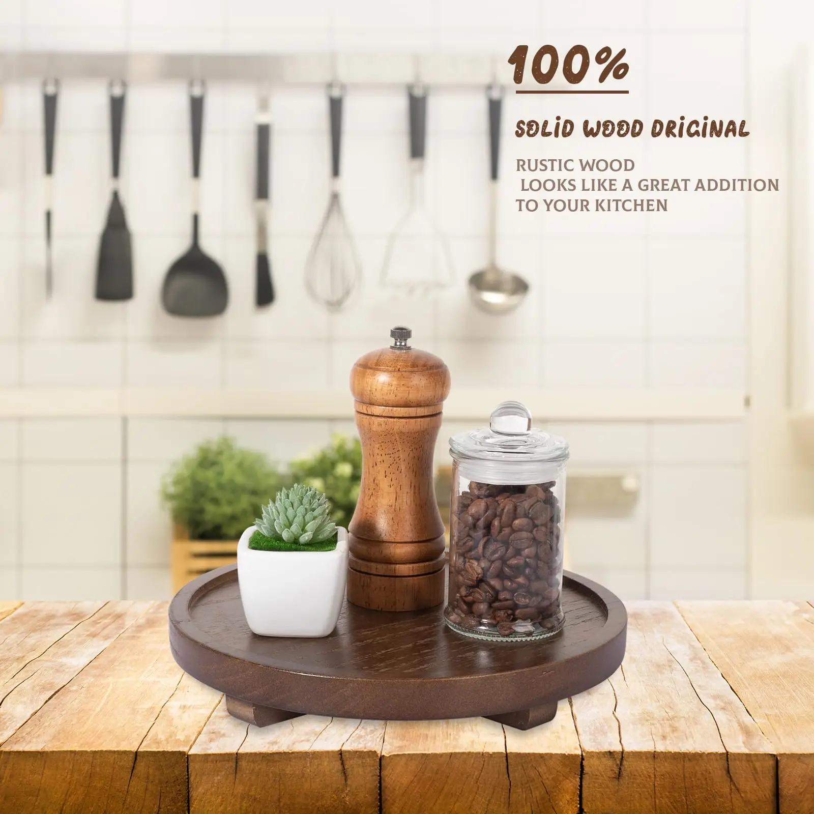 Wholesale Walnut Wood Round Decorative Tray,Wood Bathroom Counter Organizer Farmhouse Kitchen Decor Wooden Riser for Soap Dish