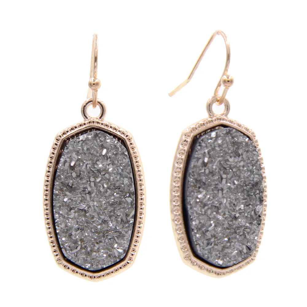 luxury designer jewelry women Oval Style Resin Drusy Druzy Charms Earings Brand Jewelry for Wedding Party Gift Christmas RGOLD