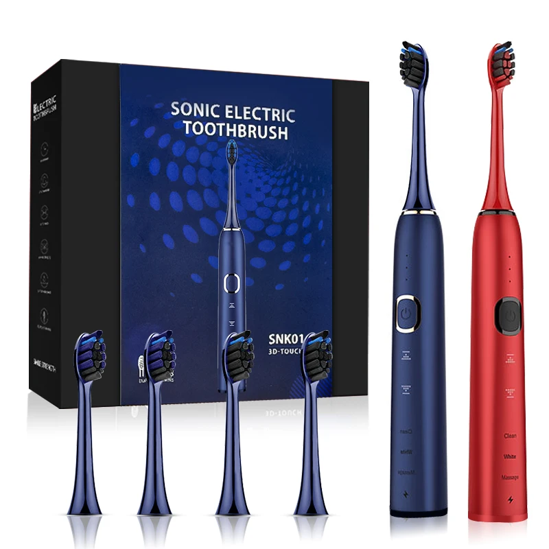 3D TouchSmart Adult Electric Toothbrush Set Wireless Charging Sonic Toothbrush 4 Brush Heads with Travel Case