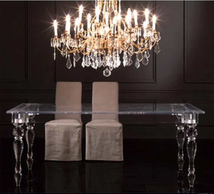 Wholesale cheap home furniture used acrylic rectangle dining table and chairs set