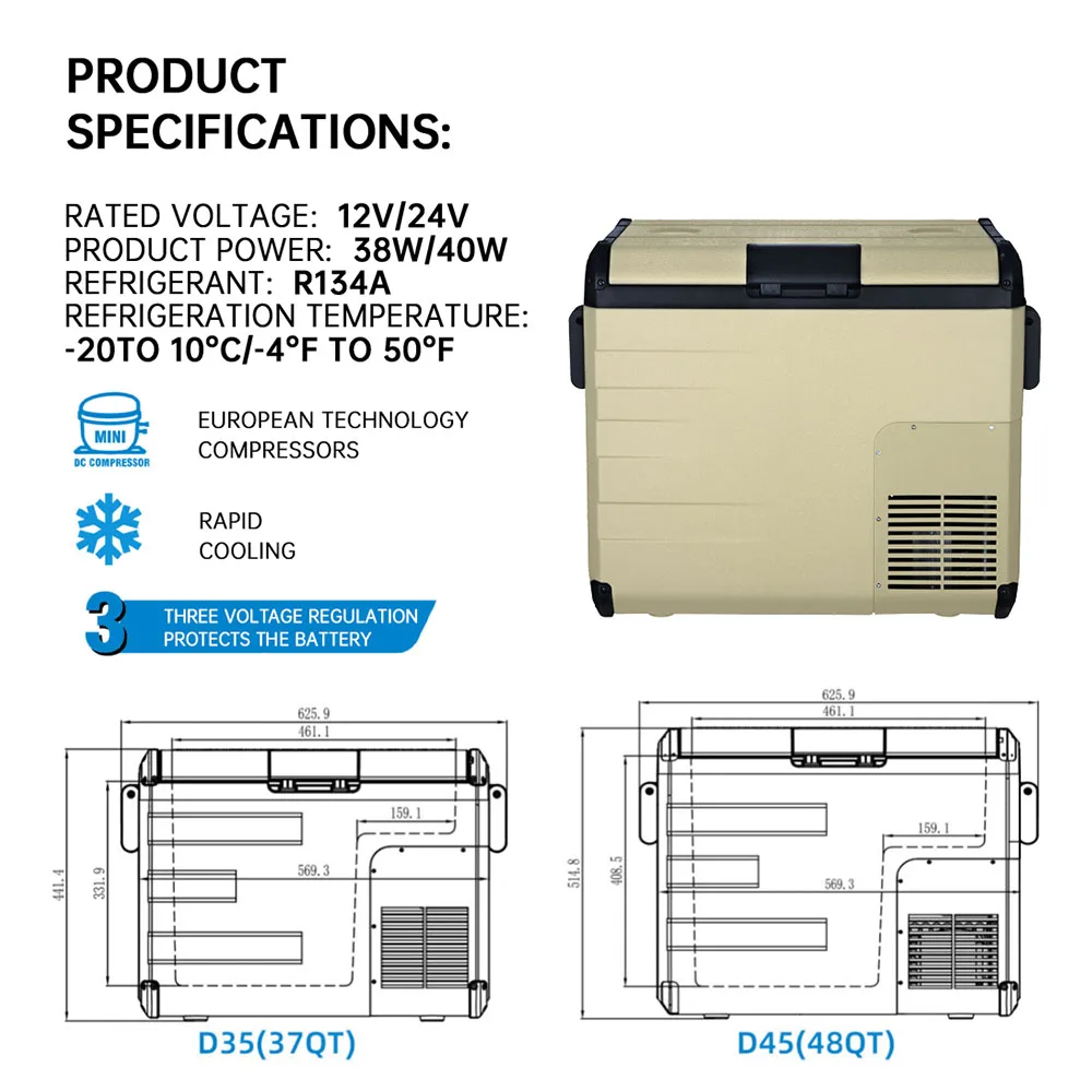 Outdoor Camping Camper 12V Car Portable Compressor Fridge 35L Car Refrigerator