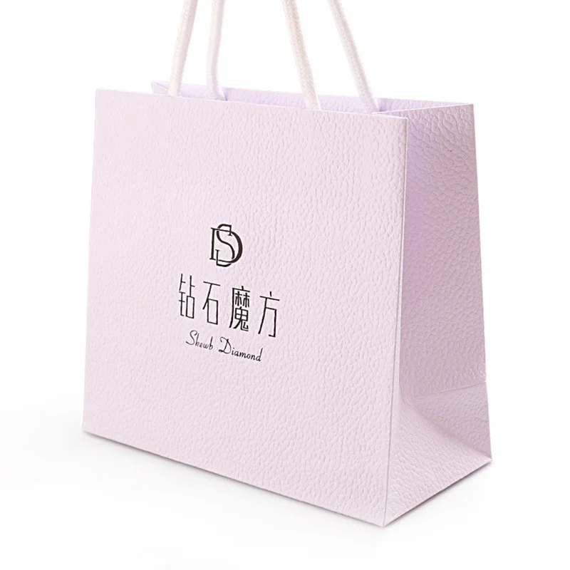 Luxury White Lychee Pattern Jewelry Gift Packaging Recycled Thick Textured Shopping Paper Bag for Clothing
