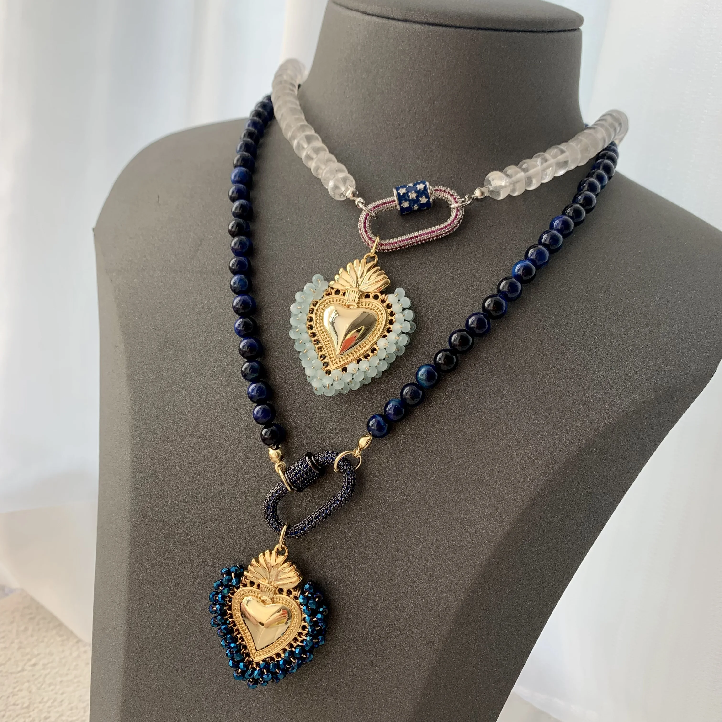 LS-C2665 Beautiful round beads necklace daily wear lapis necklace for men clear quarts necklace hot sale jewelry